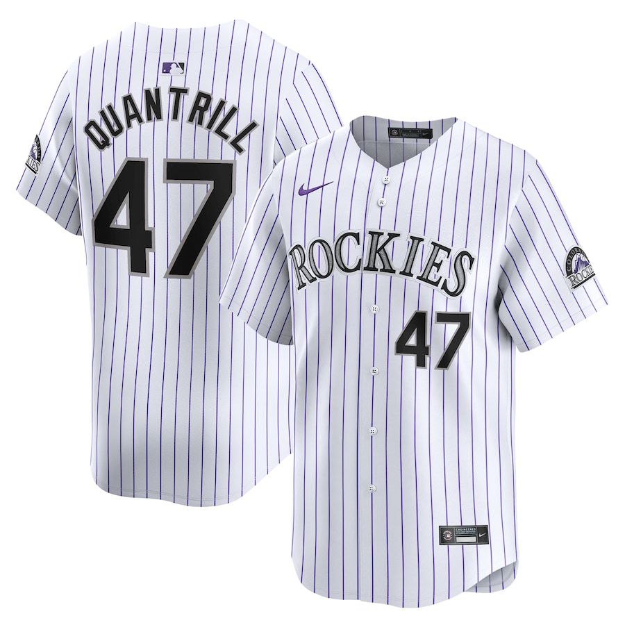Men Colorado Rockies 47 Cal Quantrill Nike White Home Limited Player MLB Jersey